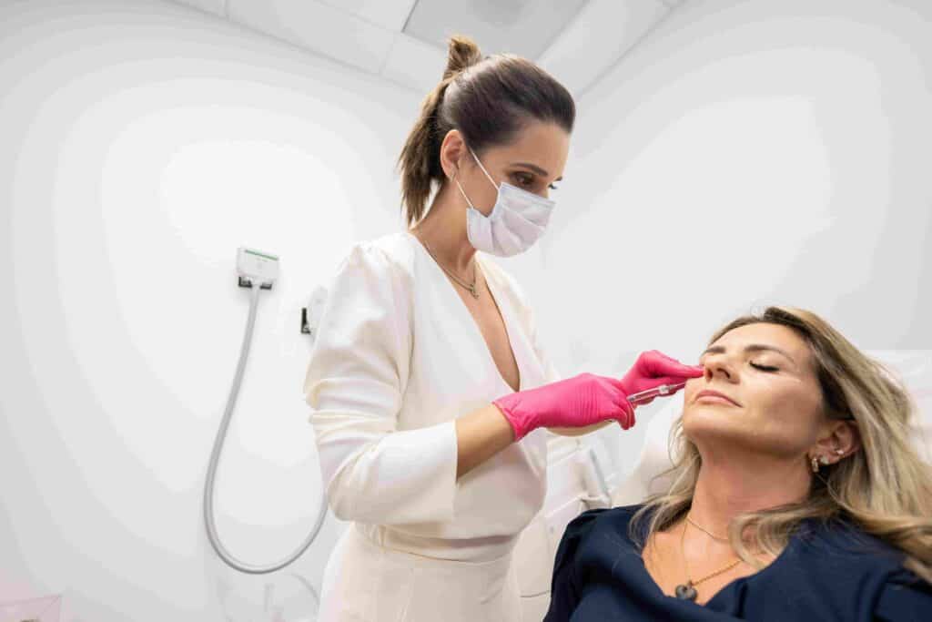 Closed Eyes Woman Getting Fillers-Injection | Medbeautiq in Boca Raton, FL
