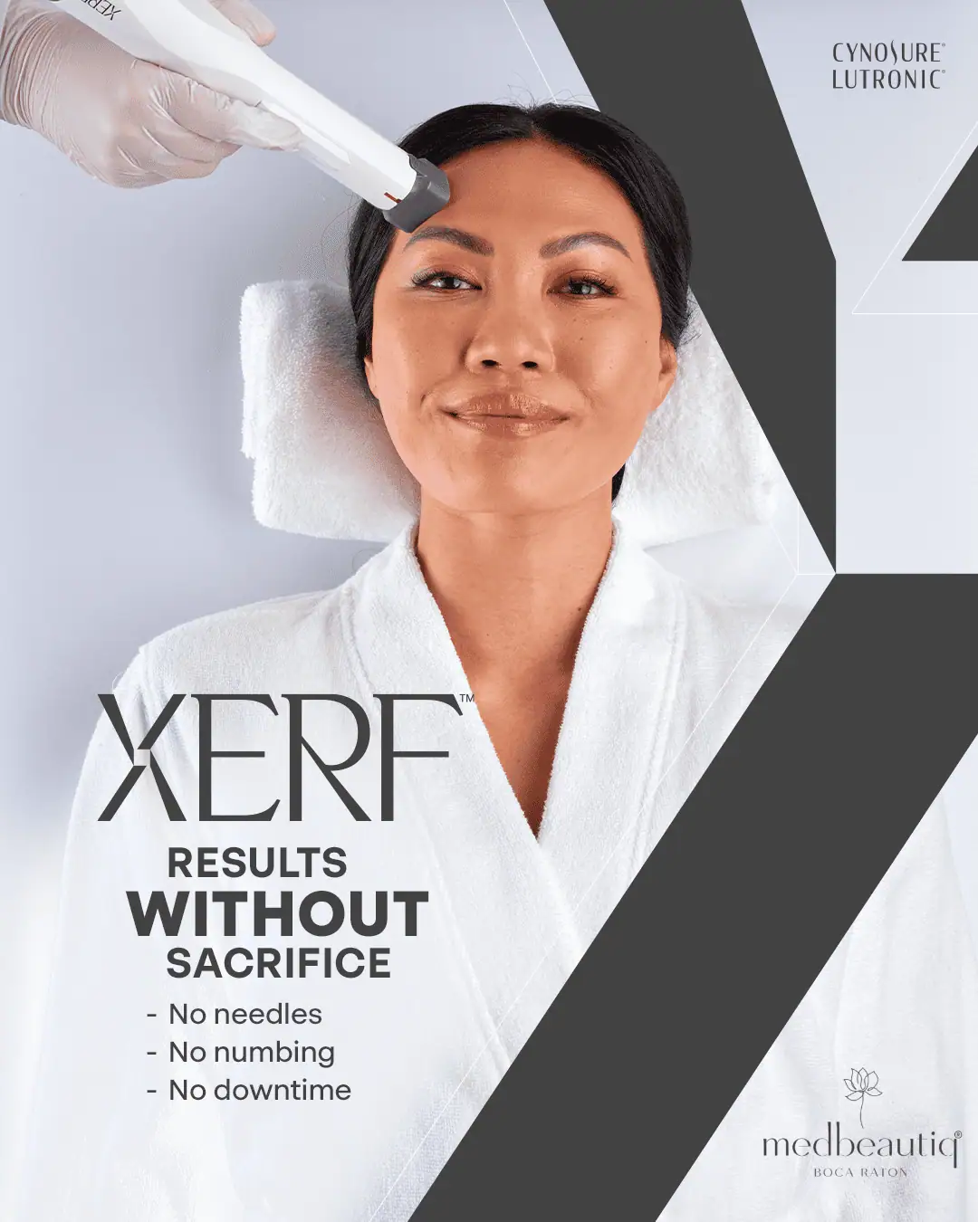 A professional aesthetician performing XERF™ Treatment on a client's face
